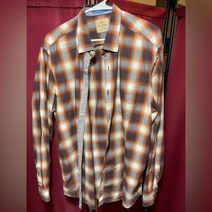 Tommy Bahama orange and gray plaid button down shirt XXL